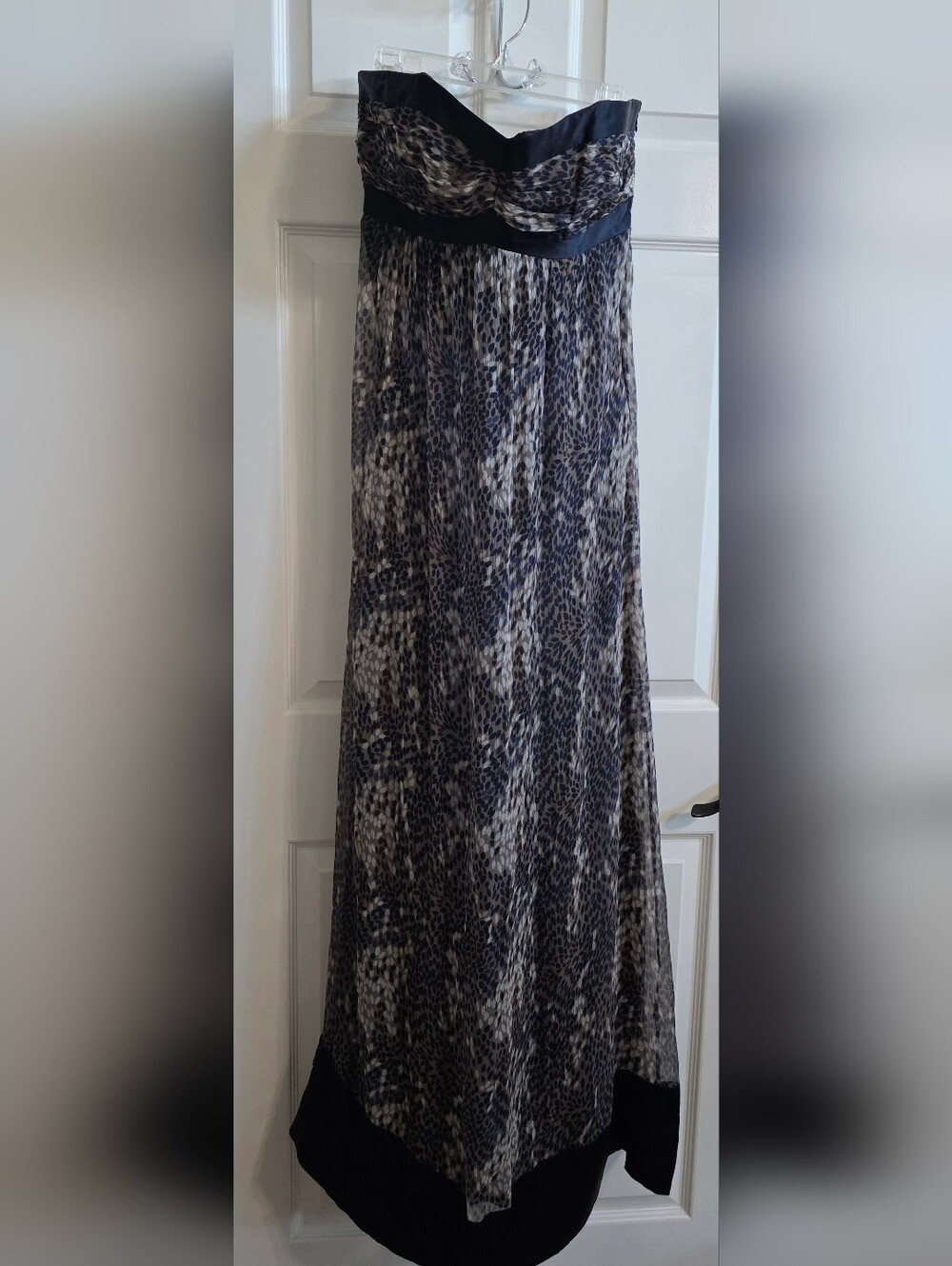 NWT Laundry Shelli Segal Silk Strapless Maxi Dress Navy Brown Size 10 Sweatheart